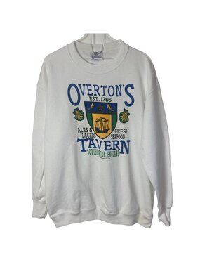 Vintage 90s Overtons Tavern Sweatshirt XL White Crewneck Pullover Made In USA